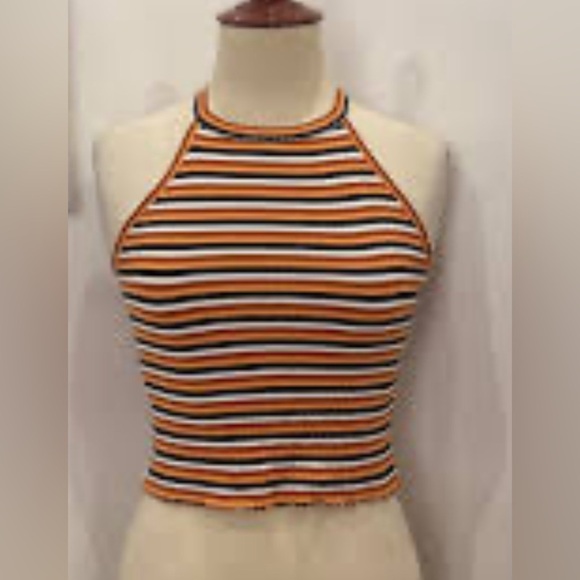 Mudd Orange and White Ribbed High Neck Sleeveless Tank Top S - Picture 5 of 12